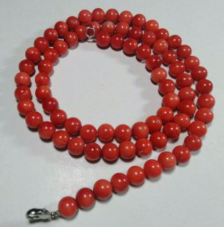 Vintage Mediterranean Natural Red Round Coral Necklace Silver Clasp 24 " 57 Gr