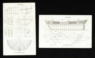 1859 Didot Nautical Prints X 2 - Ship Building Construction Navigation Antique
