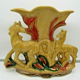 Double Horse Cornucopia Vase Planter Ceramic Vintage