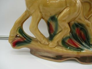 Double Horse Cornucopia Vase Planter Ceramic Vintage 3