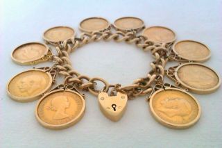 Extremely Rare 9ct Gold Bracelet & 10 X 22ct Gold Full Sovereigns 1896 - 1968