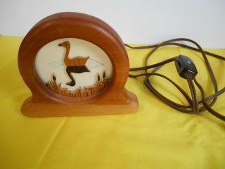 Vintage Wooden Night Light With Picture Of Swan On Pond Guc