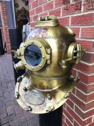 Antique Scuba Sca Divers Diving Helmet Us Navy Mark V Deep Sea Marine Diver