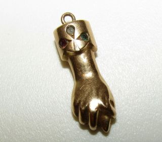 Rare,  Antique Georgian 9 Ct Gold Figa Mano Hand Charm / Diamond,  Emerald,  Garnet