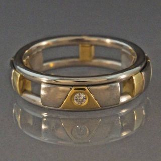 Christian Bauer Two Tone Solid 18K Gold & Diamond Sliding Panel Band Estate Ring 2