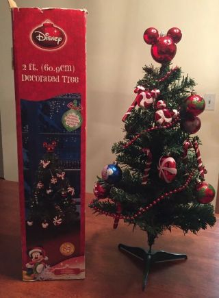 Disney Mickey Mouse Pre - Decorated Unlit 2ft.  Vintage Christmas Tree W/ Box 2007