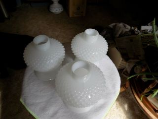 3 Vintage White Milk Glass Hurricane Hobnail Lamp Shades Globe 1 5/8” Fitter