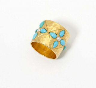 Cathy Waterman 22k Ring Turquoise And Pearl