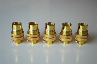 Set Of 5 Brass Small Bayonet B15 Fitting Bulb Holder Lamp C/w Shade Ring 10mm L5