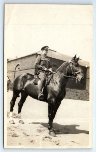 Antique Ww1 British Real Photo Rppc Postcard Uniform Officer Horse Leeds Barrack