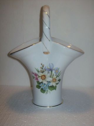 Formalities By Baum Bros.  Porcelain Basket Vase Floral Design