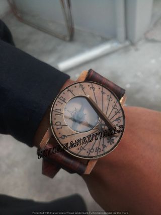 Nautical Solid Brass Sundial Compass Vintage Marine Wrist Watch Type -