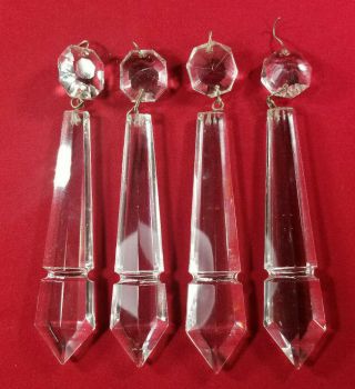 4 Chandelier Crystals Vintage Antique Glass Prisms Salvage X - Large 4 " Spear