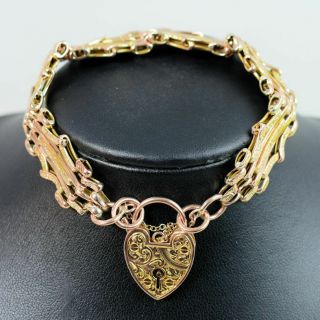 Victorian Antique 9 Ct Gold Fancy Link Gate Bracelet C.  1890 - 16 Grams