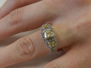 Hvy Vintage 14k White Gold Princess Cut Canary Yellow Diamond Ring,  Sz 5.  25