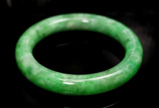 Estate Chinese Natural Icy Floral Green Jade Stone Bracelet Bangle 57 Mm