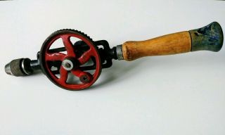 Vintage Crank Eggbeater Wood Handle Hand Drill Tool