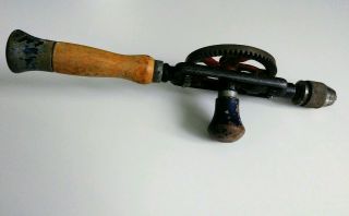Vintage Crank Eggbeater Wood Handle Hand Drill Tool 3
