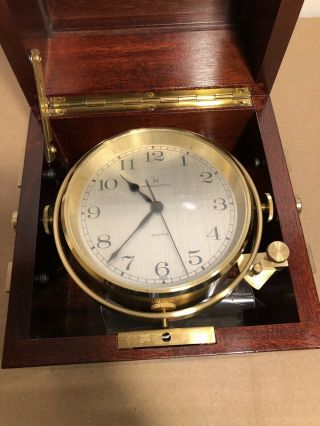 Hamilton Quartz Mariner Q Chronometer Nautical Ship Clock W/ Mahogany Case