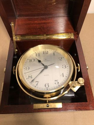 Hamilton Quartz Mariner Q Chronometer Nautical Ship Clock w/ Mahogany Case 2