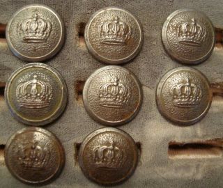 Wwi Prussian German Uniform Or Tunic Crown Buttons - Group Of 8 Steel Buttons 1