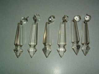 6 Vintage Hanging Glass Crystals Prisms Chandelier / Lamp Parts
