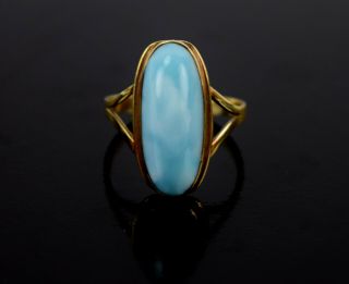 Vintage Estate 14k Solid Yellow Gold Ring W Robin’s Egg Turquoise Cabochon