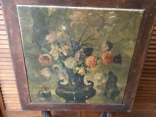 ANTIQUE FOLDING CARD TABLE FLOWER BOUQUET 1920 ' s WOOD & PRESSED BOARD 2