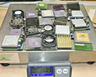 3.  05 Lbs Mixed Ceramic Processors With Attachments Gold Cpu Chip,  Vintage