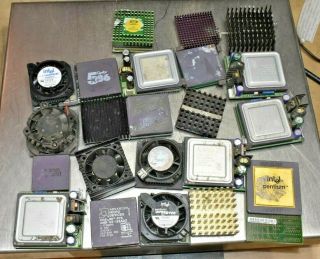 3.  05 LBS Mixed Ceramic Processors with attachments Gold CPU chip,  Vintage 2