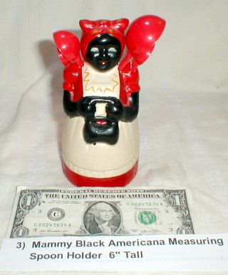 Vintage Black Americana ' Mammy ' Ceramic Measuring Spoon Holder Aunt Jemima 6 
