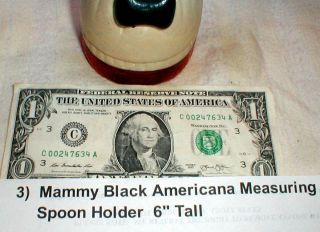 Vintage Black Americana ' Mammy ' Ceramic Measuring Spoon Holder Aunt Jemima 6 