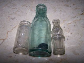 3 Small Antique Bottles/some With Writing Gc