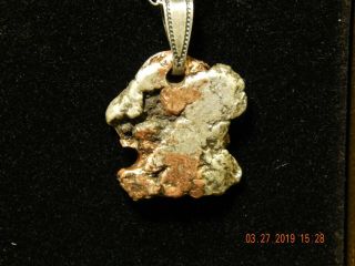 Michigan Native Copper With Silver Half - Breed Stamp Mill Nugget Pendant 18 Inch