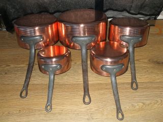 Vintage French 5 Hammered Copper Cuisine Sauce Pan Tin Lined Metal Handles 2mm