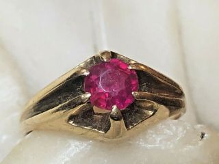 Antique Estate 14k Gold Red Ruby Ring Belcher Setting Gemstone