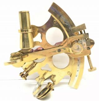 Antique / Nautical Maritime Navigation Brass Sextant In Wood Box