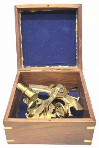 Antique / Nautical Maritime Navigation Brass Sextant In Wood Box 2