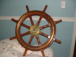 John Hastie & Co.  LTD Greenock Ship Wheel 8 Spoke Brass & Wood 2