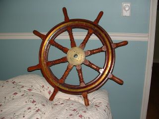 John Hastie & Co.  LTD Greenock Ship Wheel 8 Spoke Brass & Wood 3