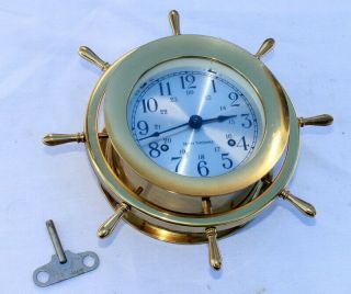Vintage Brass Seth Thomas E537 - 001 Helmsman - W Ship Wheel - Nautical Clock Fine