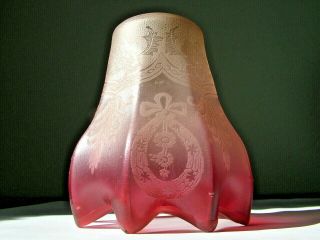 Edwardian Fluted Etched Cranberry Glass Electric Light Shade Perfect