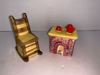 Vintage Fireplace And Rocking Chair Salt & Pepper Shaker Set Japan