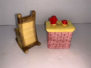 Vintage Fireplace And Rocking Chair Salt & Pepper Shaker Set Japan 3