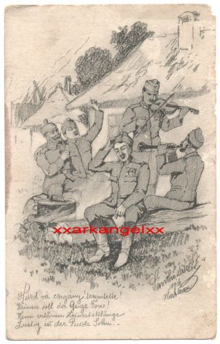 Ww1.  Austro - Hungary Picture №22,  K.  U.  K.  & German Soldiers Graphic Postcard 1917.