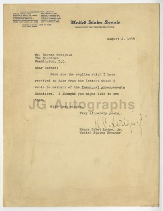 Henry Cabot Lodge Jr.  - U.  S.  Senator - Autographed Letter (tls),  1948