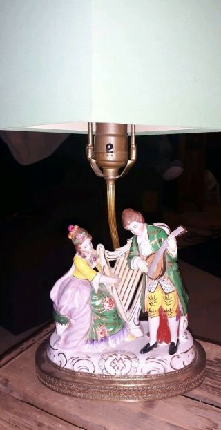 Vintage Porcelain Victorian Man And Woman Figurine Table Lamp.  1940 