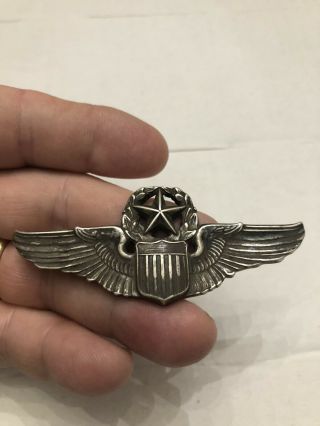 Vintage Sterling Silver Command Usaaf 3” Full Size Pilot Wings Badge/pin Josten