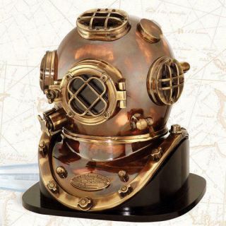Antique Brass Deep Sea Us Navy Mark V Diving Marine Scuba Divers Helmet 18 " Base