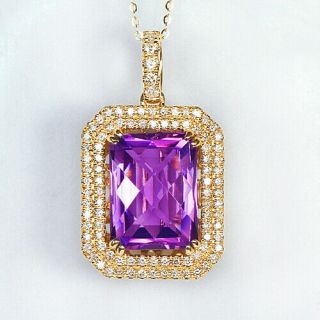 14.  1ct 100 Natural Diamond 14k Yellow Gold Purple Amethyst Necklace Pwg133 - 2